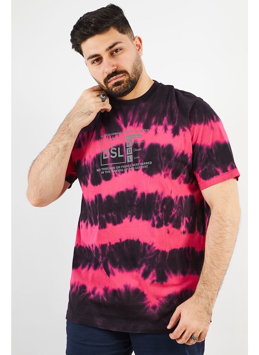 DIESEL Men Crew Neck Short Sleeve Printed Tie Dye T Shirt, Pink Combo  - Image 1