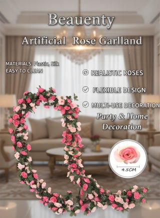 Artificial Rose Vine Party Decoration,Artificial Garland Home Decoration,Flower Plant Rattan Family Hotel Wedding Party Background,Garden Craft Art Decoration 98 Inches (5PCS) - view 2