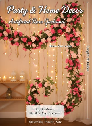 Artificial Rose Vine Party Decoration,Artificial Garland Home Decoration,Flower Plant Rattan Family Hotel Wedding Party Background,Garden Craft Art Decoration 98 Inches (5PCS) - view 4