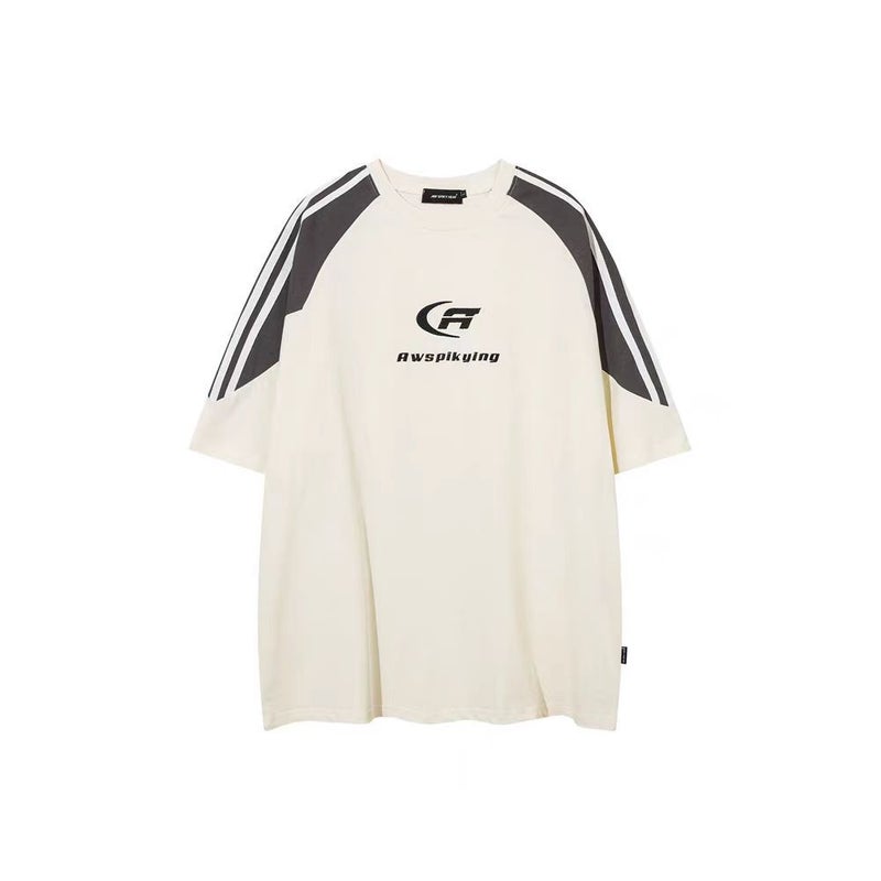 Summer 2024 American-Style High Street Short-Sleeved T-Shirt Men'S Niche Contrast Ribbon Stitching Design Sense Korean-Style Heavy Half-Sleeved T-Shirt - Image 1