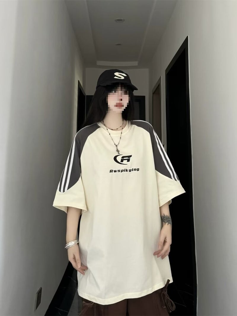 Summer 2024 American-Style High Street Short-Sleeved T-Shirt Men'S Niche Contrast Ribbon Stitching Design Sense Korean-Style Heavy Half-Sleeved T-Shirt - Image 2
