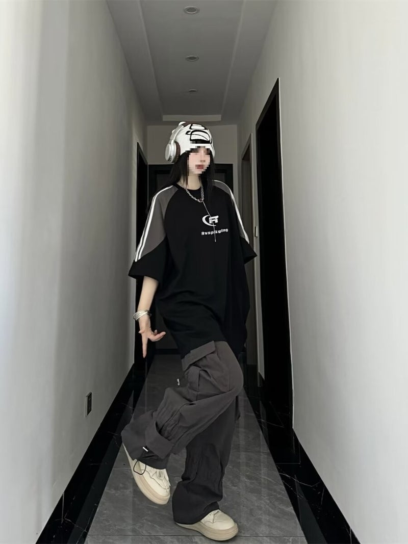 Summer 2024 American-Style High Street Short-Sleeved T-Shirt Men'S Niche Contrast Ribbon Stitching Design Sense Korean-Style Heavy Half-Sleeved T-Shirt - Image 4