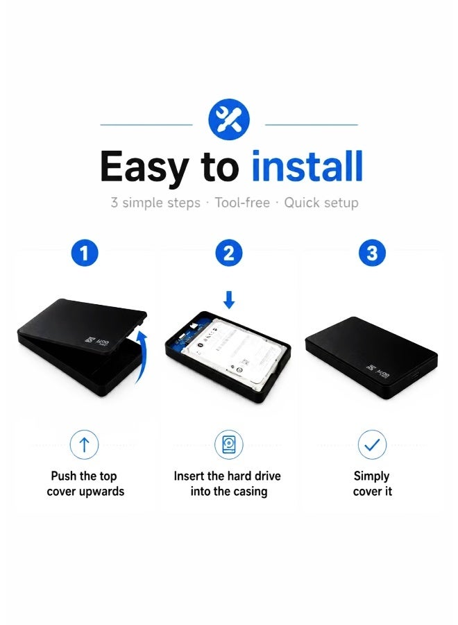 علبة قرص صلب خارجي USB 3.0  بوصة2.5مقاس  SATA لـ HDD/SSD، حافظة أقراص صلبة للكمبيوتر المحمول/المكتبي، نسخ احتياطي للبيانات وتخزين محمول - تركيب بدون أدوات، تصميم مقاوم للصدمات - Image 4