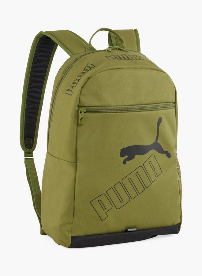 PUMA Logo Print School Backpack with Adjustable Shoulder Straps and Zip Closure  - Image 1