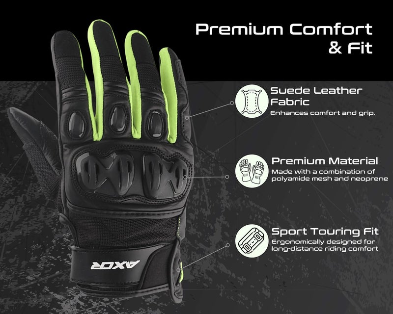 Axor Viper Riding Gloves,Touch Screen Compatible, & Visor Wiper Fingertips-Premium Bike Gloves Black Neon Green-XL - Image 4