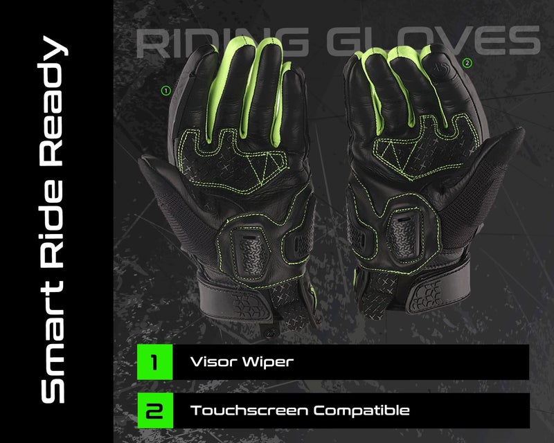Axor Viper Riding Gloves,Touch Screen Compatible, & Visor Wiper Fingertips-Premium Bike Gloves Black Neon Green-XL - Image 3