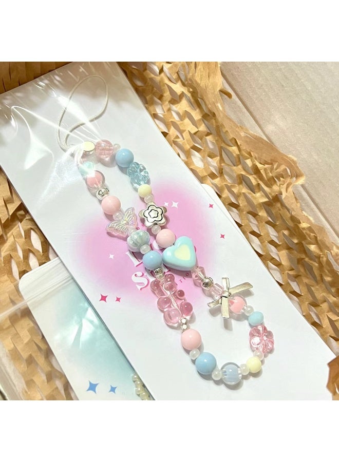 NIBEMINENT Super Cute Beaded Phone Charm – Trendy Phone Chain Wrist Strap, Shining Beads Chain Lanyard for Cell Phone
