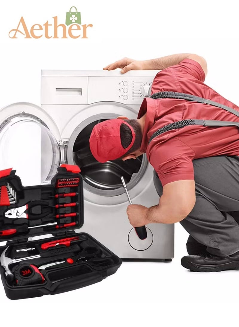 أثير مجموعة أدوات منزلية مكونة من 39 قطعة مع صندوق أدوات بلاستيكي، مجموعة أدوات يدوية عامة عالية الجودة لإصلاح المنزل والصيانة والتجميع والمشروعات اليدوية - Image 5