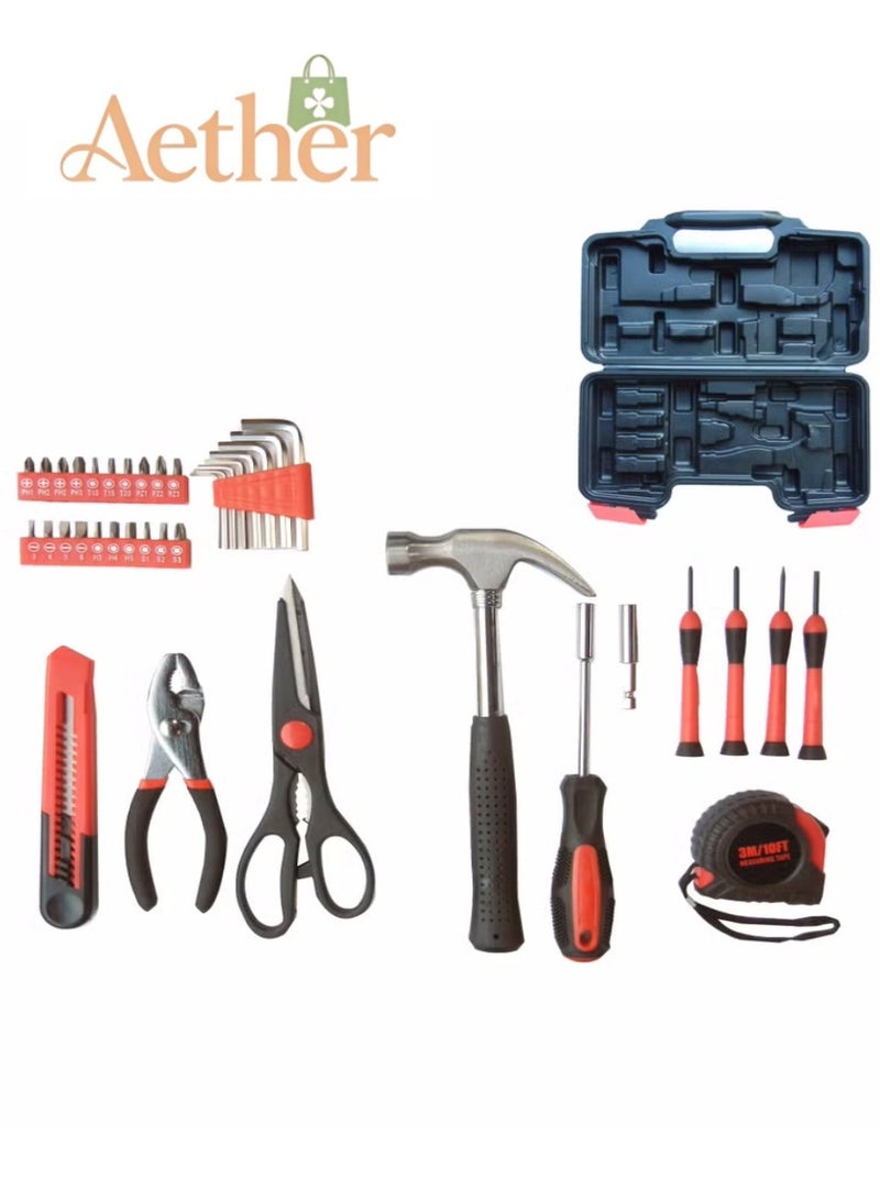 أثير مجموعة أدوات منزلية مكونة من 39 قطعة مع صندوق أدوات بلاستيكي، مجموعة أدوات يدوية عامة عالية الجودة لإصلاح المنزل والصيانة والتجميع والمشروعات اليدوية - Image 2