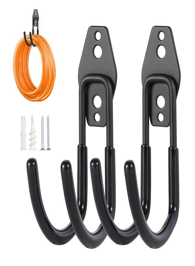 Pruite Hose Hanger Wall Mount 2 Pack,Hose Holder Heavy Duty Hose Hanger with Screws Max Weight Capacity 66 Lbs,Metal Hose Hook Hose Hangers for Outside Hose Rack Suitable for Garage,Garden and Yard，Black - Image 1