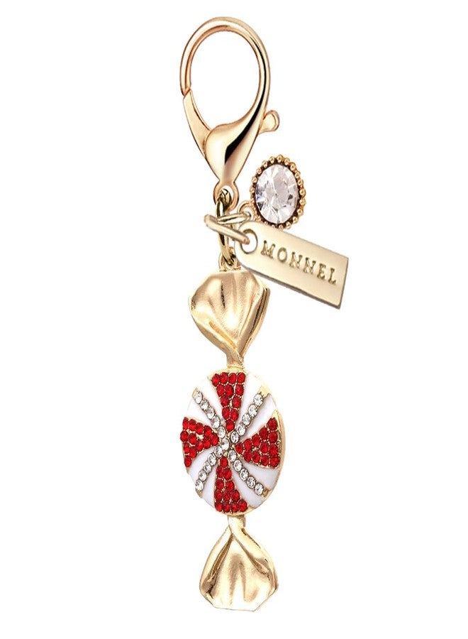MONNEL MC664 Little Christmas Candy Lobster Clasp 3D Charm for Women with Velvet Bag (White & Red,1 Piece) - Image 1