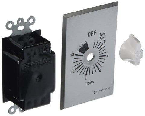 Intermatic FF12HHC 12-Hour Spring Loaded Wall Timer with Hold - Versatile SPST Control - Energy-Saving Universal Compatibility, Brushed Metal Finish