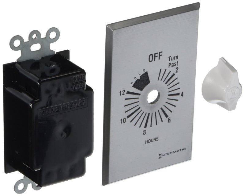 Intermatic Intermatic FF12HHC 12-Hour Spring Loaded Wall Timer with Hold - Versatile SPST Control - Energy-Saving Universal Compatibility, Brushed Metal Finish  - Image 1