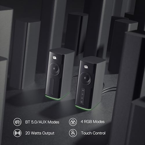 Redragon GS814 Stereo Desktop Speaker 20W Output 4 Real Units Wireless 5035mm AUX Enhanced Bass TouchControl Dynamic RGB Lighting - Image 3