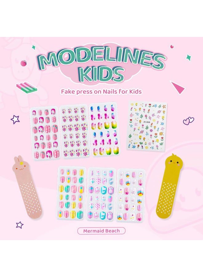 SeseBee 144Pcs Kids Press on Nails Children Girls Press on Short Artificial Fake Nails No fading Stable Quick Stick on Cute Pre Glue Full Cover Acrylic Nail Tip Kit Gift for Kids Nail Decoration (Unicorn) - Image 3