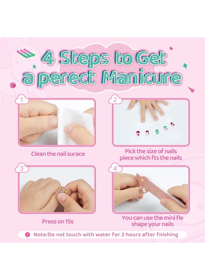 SeseBee 144Pcs Kids Press on Nails Children Girls Press on Short Artificial Fake Nails No fading Stable Quick Stick on Cute Pre Glue Full Cover Acrylic Nail Tip Kit Gift for Kids Nail Decoration (Unicorn) - Image 4
