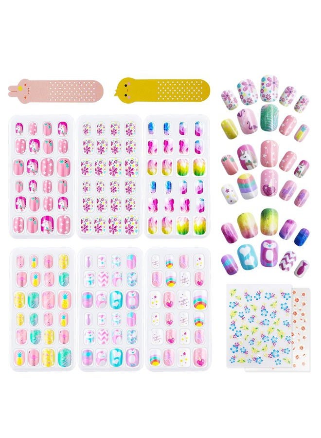 SeseBee 144Pcs Kids Press on Nails Children Girls Press on Short Artificial Fake Nails No fading Stable Quick Stick on Cute Pre Glue Full Cover Acrylic Nail Tip Kit Gift for Kids Nail Decoration (Unicorn) - Image 2