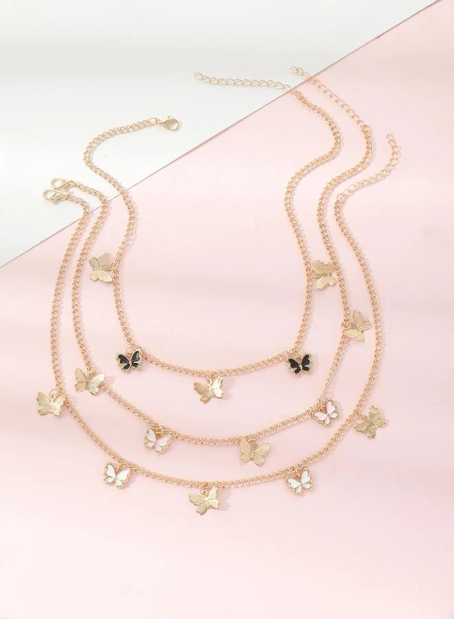 Take Two Pack of 3 - Girls Multi-Color Butterfly Charm Necklaces