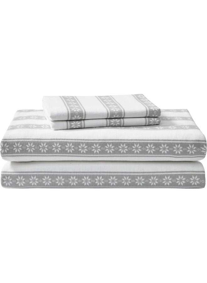 Eddie Bauer - Queen Sheets, Cotton Flannel Bedding Set, Brushed For Extra Softness, Cozy Home Decor (Snowflake Fair Isle, Queen) - Image 1