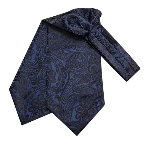 Dubulle Paisley Floral Ascot Tie for Men Self Tie Mens Cravat Tie and Pocket Square Cufflinks Wedding,Black and Blue - Image 5