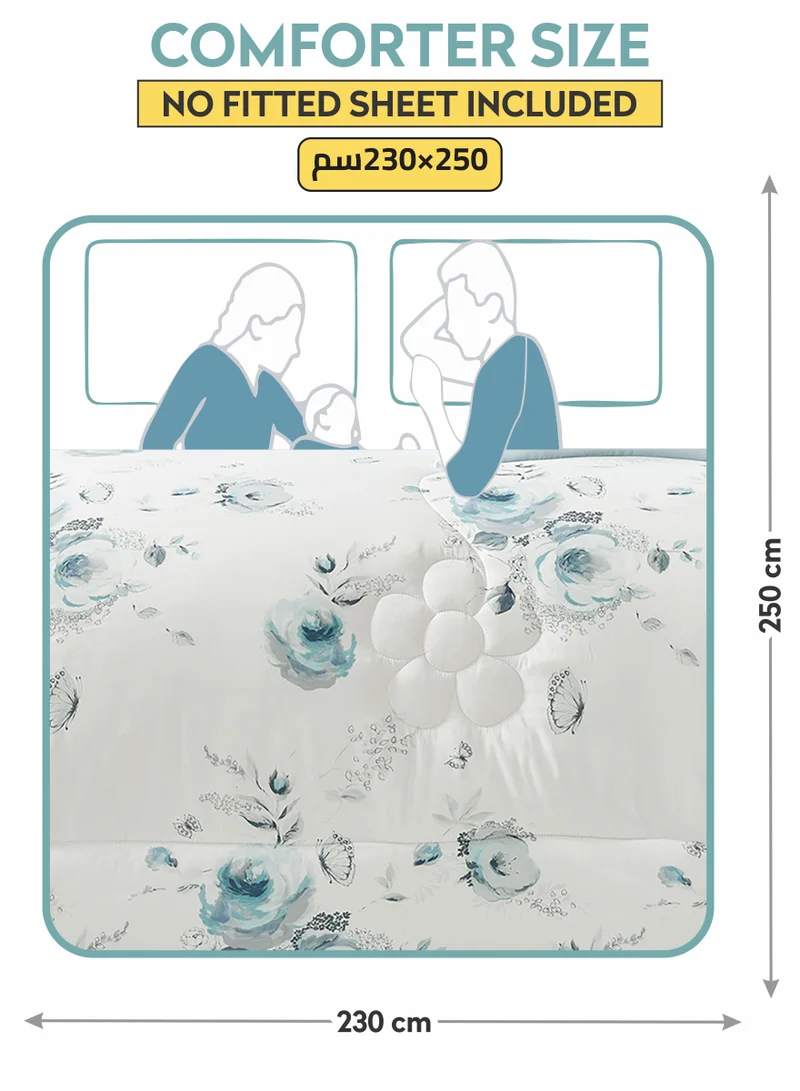 دوناتيلا طقم مفرش سرير 4 قطع مقاس مزدوج 250×230 سم يناسب سرير 200×200 سم , تطريز مشجر  انيق بطباعة رقمية مميزة , ماكيروفايبر فائق النعومة