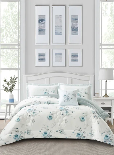 Donetella Bedding Comforter Set, King Size 250x230cm - 4-Pcs Digital Print Quilted Bed Set, Microfiber Fabric - 1 Comforter, 2 Pillow Shams,1 Cushion Cover.