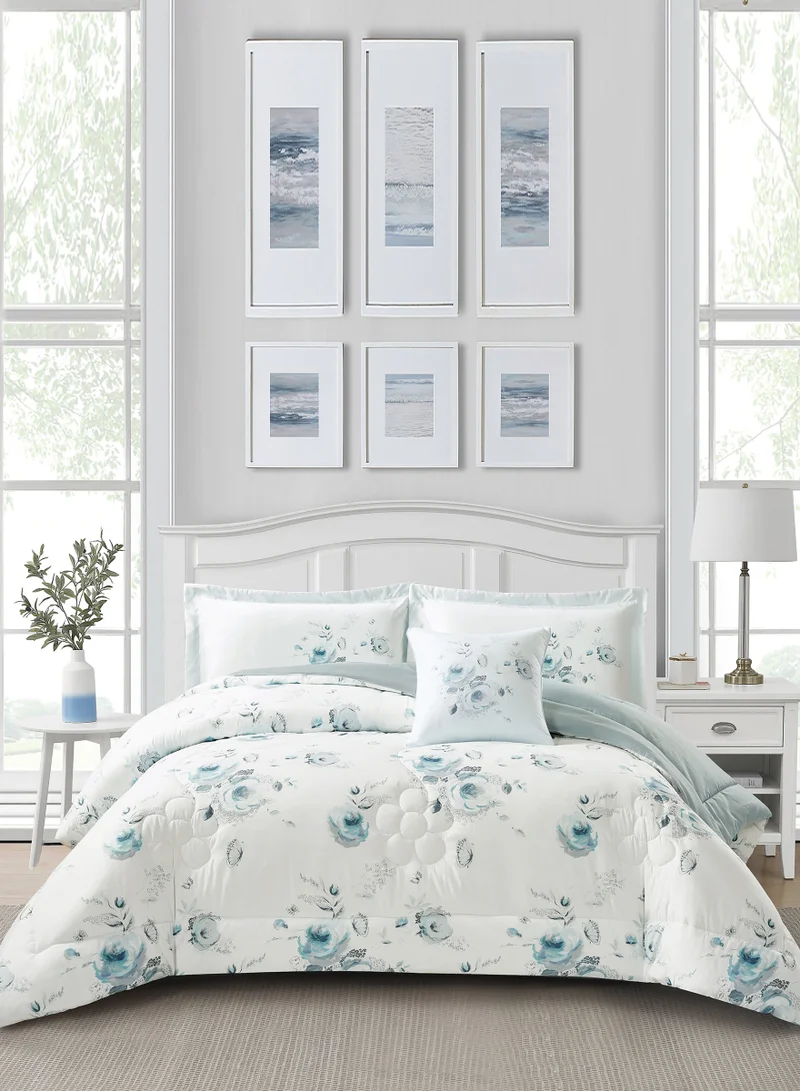 Donetella Bedding Comforter Set, King Size 250x230cm - 4-Pcs Digital Print Quilted Bed Set, Microfiber Fabric - 1 Comforter, 2 Pillow Shams,1 Cushion Cover.