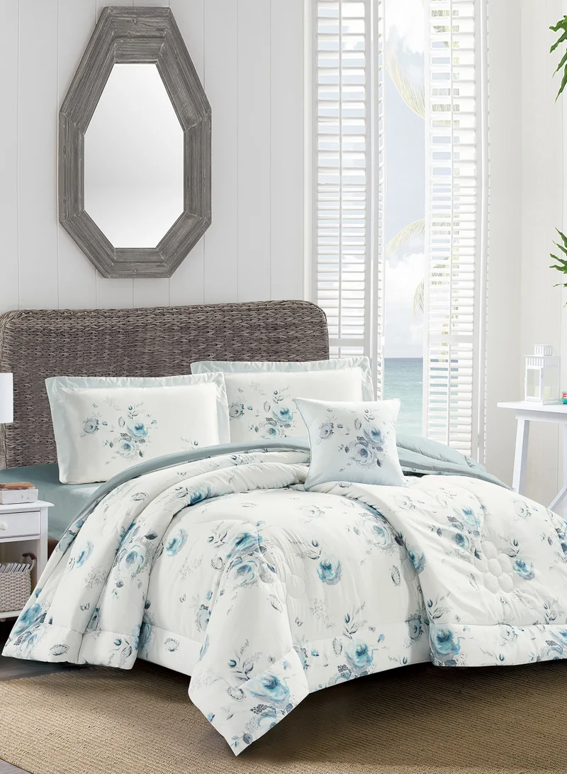 Donetella Bedding Comforter Set, King Size 250x230cm - 4-Pcs Digital Print Quilted Bed Set, Microfiber Fabric - 1 Comforter, 2 Pillow Shams,1 Cushion Cover.
