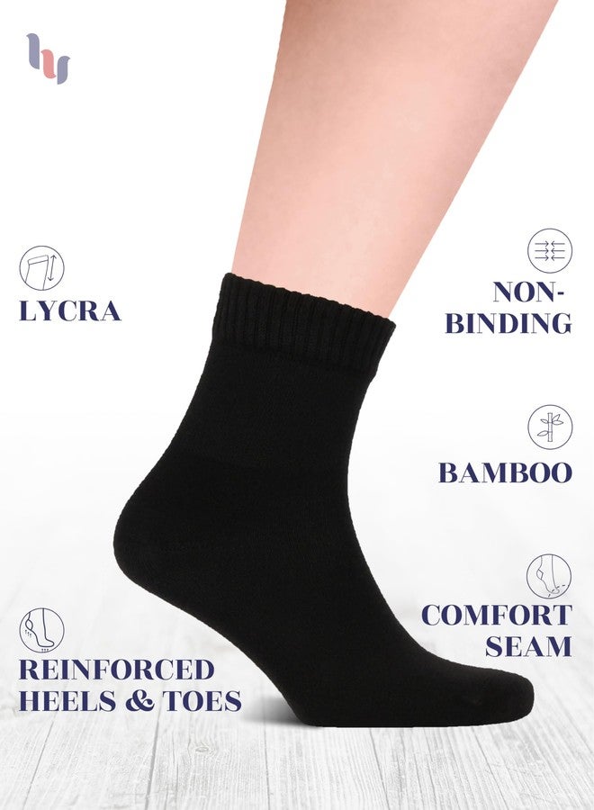 Hugh Ugoli Diabetic Socks for Men, Loose Ankle Socks Rayon, Extra-Wide, Thin, Seamless Toe and Non-Binding Top, 4 Pairs, Black, Shoe Size: 8-11 - Image 2