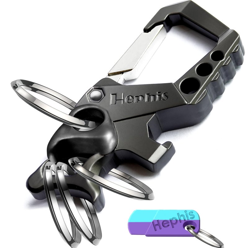 Hephis Skull Heavy Duty Key Chain Bottle Opener,Screwdriver,Unboxing tool,Carabiner Car Key Chains for Men and Women(Black) - Image 1