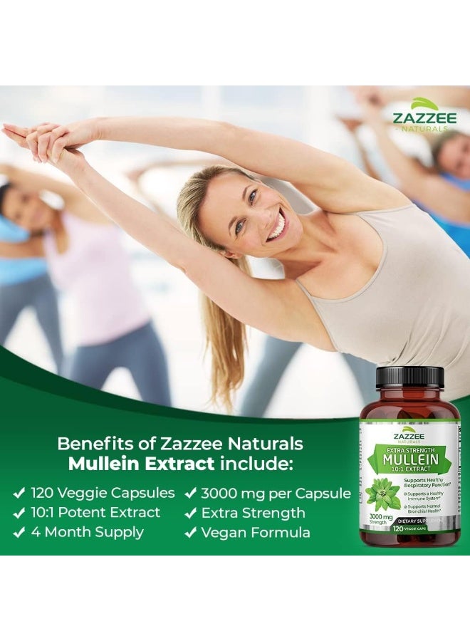 Zazzee Extra Strength Mullein 10:1 Extract, 3000 mg Strength, 120 Vegan Capsules, 100% Pure Leaf Powder, Non-GMO and All-Natural - Image 2