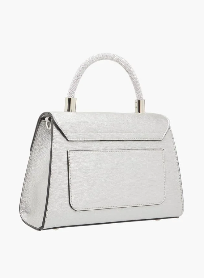 Le Confort Women Textured Satchel Bag with Detachable Strap and Flap Closure