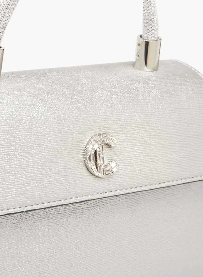 Le Confort Women Textured Satchel Bag with Detachable Strap and Flap Closure