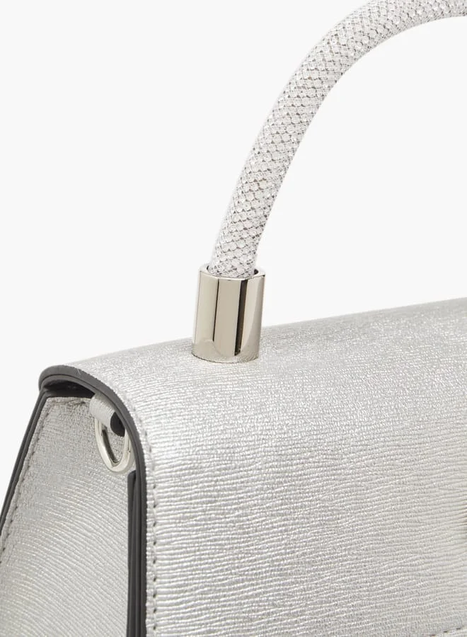 Le Confort Women Textured Satchel Bag with Detachable Strap and Flap Closure