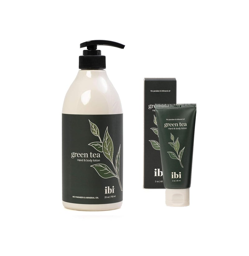 IBI Refreshing Green Tea Hand & Body Lotion | Includes 1 Green Tea Hand & Body Lotion (2 oz/ 60 mL) & 1 Green Tea Hand & Body Lotion (25 oz / 750 mL) - Image 1
