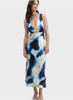 Plunge Neck Printed Dress