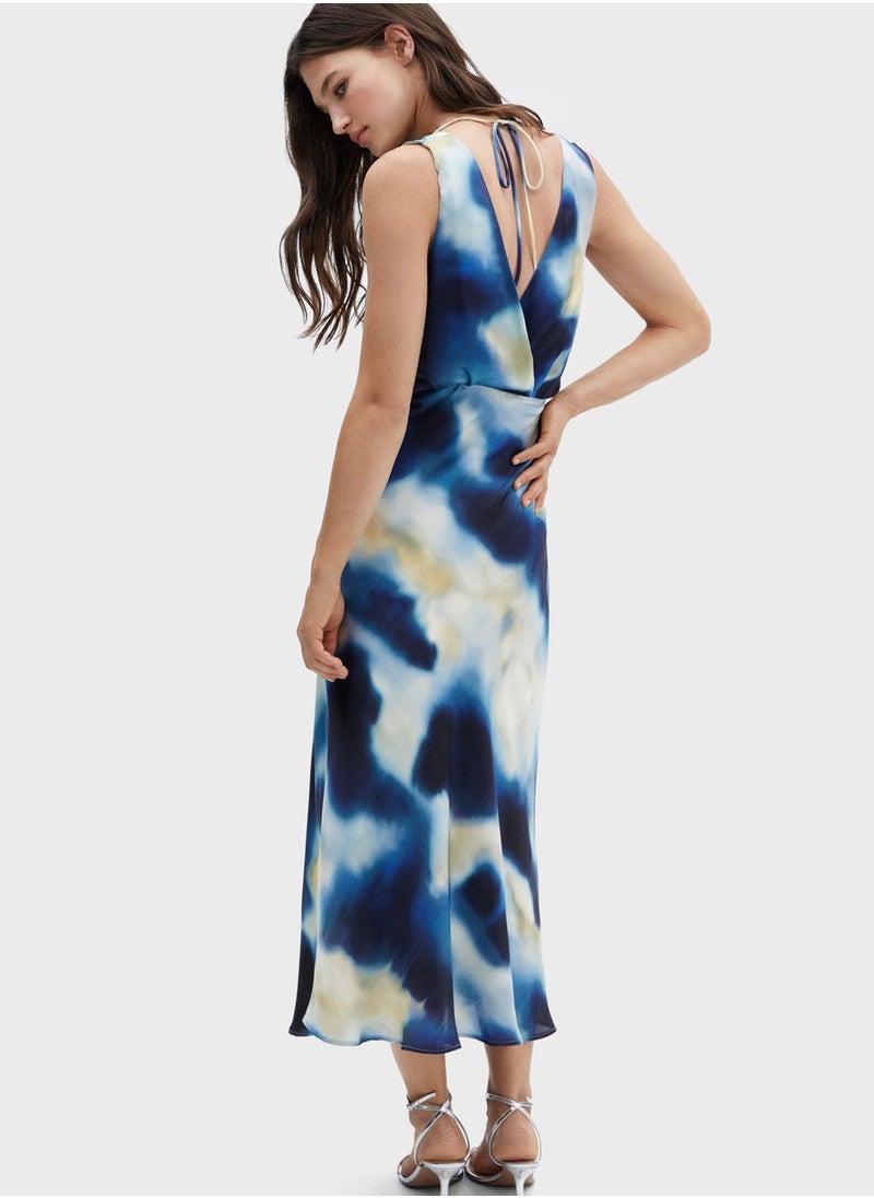 MANGO - Plunge Neck Printed Dress - Image 1