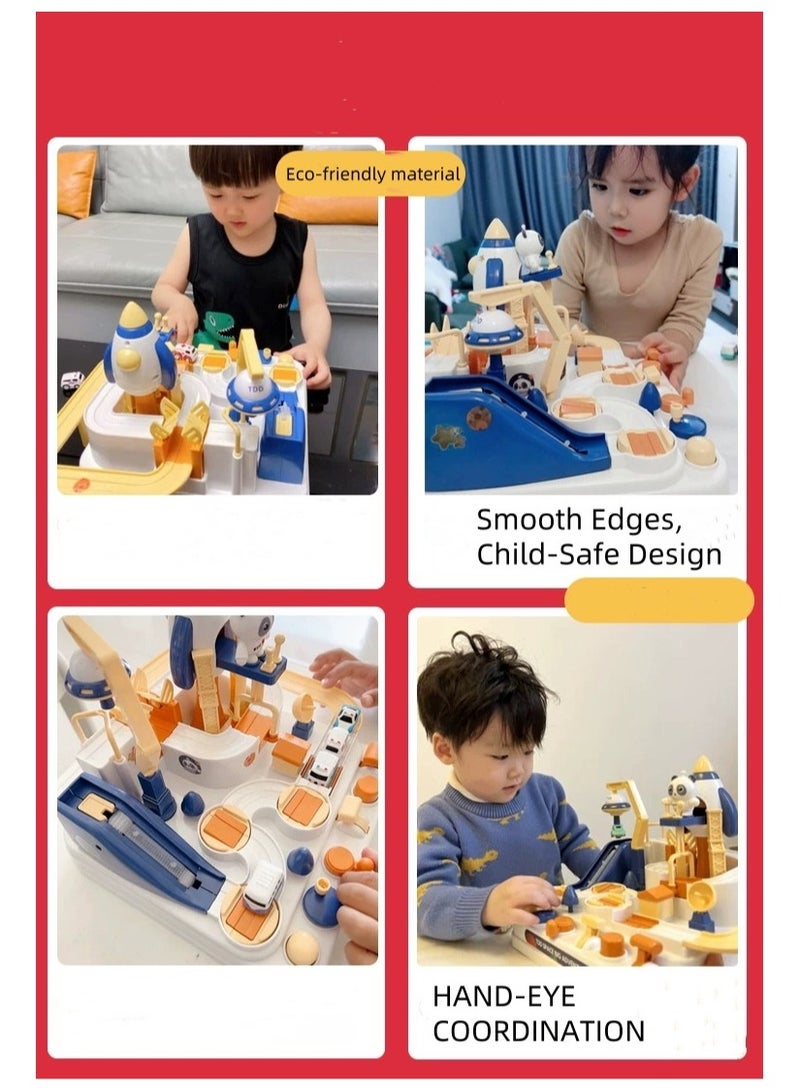 Kids Space Themed Toy Car Set Taxiway Toy Car,Small Train Rail Car Car Break Through The Big Adventure Parking Lot Sliding Children's Toys ,Educational Games，With 4 Cars Holiday Gifts for Boys and Girls For 3+ Years  - Image 5