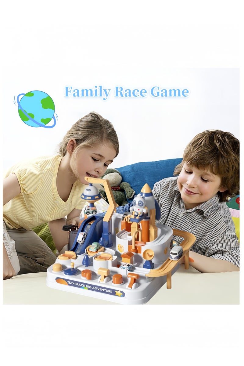 Kids Space Themed Toy Car Set Taxiway Toy Car,Small Train Rail Car Car Break Through The Big Adventure Parking Lot Sliding Children's Toys ,Educational Games，With 4 Cars Holiday Gifts for Boys and Girls For 3+ Years  - Image 1