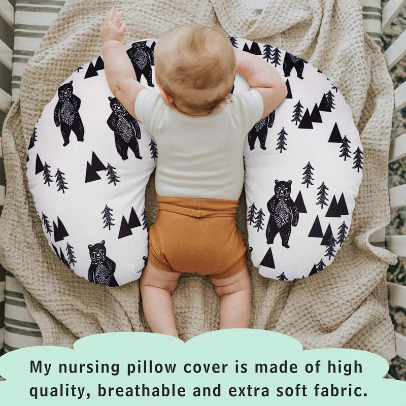 TANOFAR Bear Nursing Pillow Cover, Breastfeeding Pillow Slipcover for Baby Boys & Girls, Nursing Pillow Case for Newborn, Soft Fabric Fits Snug On Infant, Washable & Breathable, Black & White Animal - Image 2
