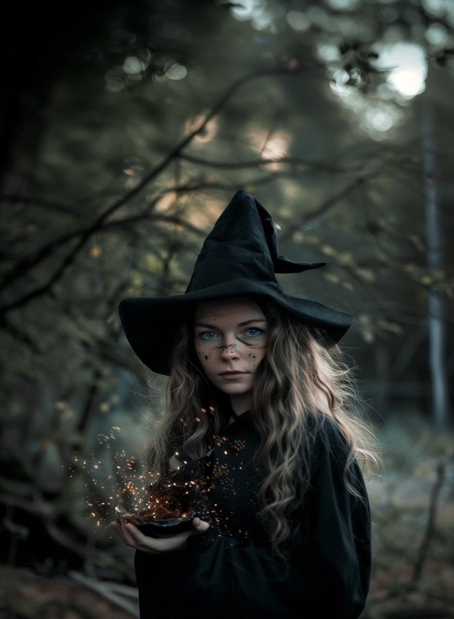 HOMELEX Black Witch Hat Adult Wizard Hat Sorcerer Accessories Halloween - Image 4