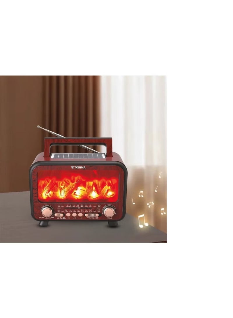 Torima Vintage Wooden Bluetooth Speaker with FM Radio – Decorative Flame LED Light, Wireless Audio & Deep Bass Sound - Image 3