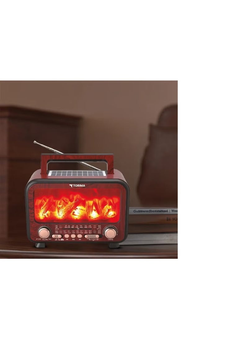 Torima Vintage Wooden Bluetooth Speaker with FM Radio – Decorative Flame LED Light, Wireless Audio & Deep Bass Sound - Image 4