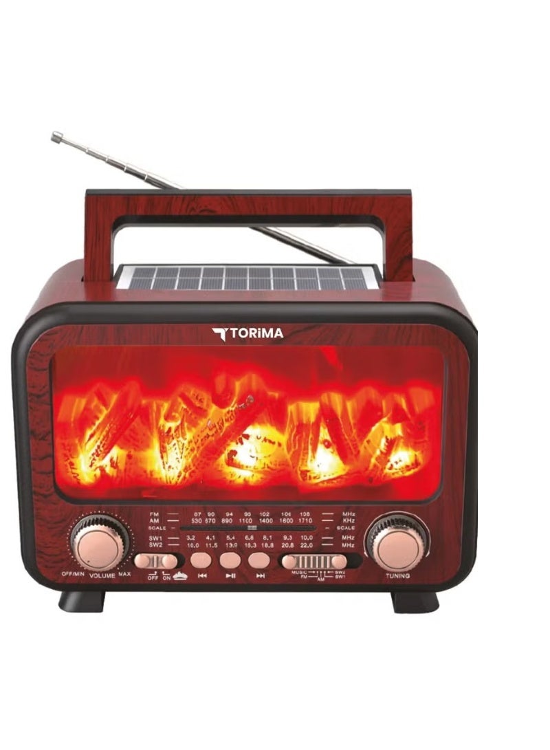 Torima Vintage Wooden Bluetooth Speaker with FM Radio – Decorative Flame LED Light, Wireless Audio & Deep Bass Sound - Image 1