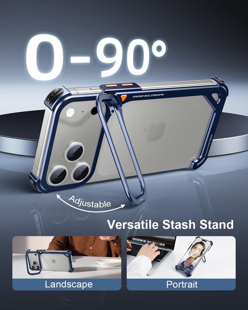 OATSBASF 9 Case for iPhone 17 Pro Max Bumper Case Metal, Aluminum Frame Slim Fit No Back Design, Compatible with MagSafe, Shockproof Protection, Minimalist Frameless Phone Case, Blue - Image 3