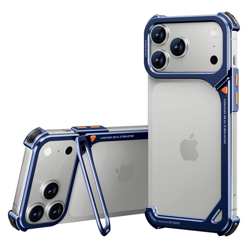 OATSBASF 9 Case for iPhone 17 Pro Max Bumper Case Metal, Aluminum Frame Slim Fit No Back Design, Compatible with MagSafe, Shockproof Protection, Minimalist Frameless Phone Case, Blue - Image 1