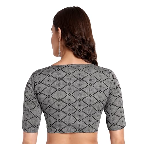 JISB Women's High Neck Cotton Printed Saree Blouse (40, Grey) - Image 2