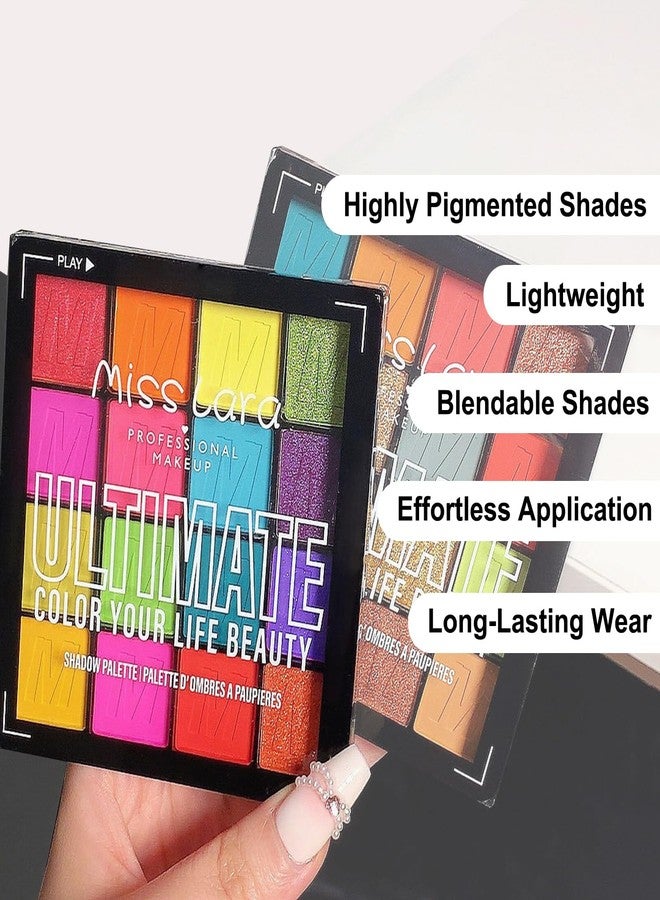 RoseFlower 16 Colors Colorful Eyeshadow Palette, Colorful Eyeshadow with Metallic and Matte Finishes, High-Pigment Eye Makeup Pallet with a Long-Wearing Formula, Eyeshadow Pallet for Halloween Parties Christmas - Image 3