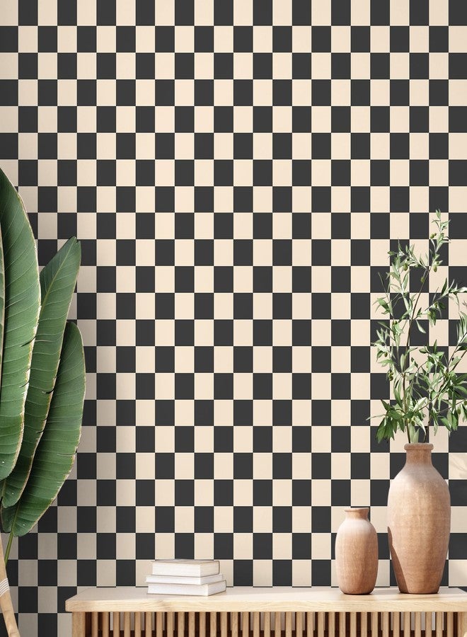 Drydiet Black Brown Checkered Peel and Stick Wallpaper 70s Retro Funky Checkered Contact Paper Geometric Waterproof Wallpaper Neutral Checkerboard Decor for Bathroom Cabinet(9.8' x 15.75'') - Image 1
