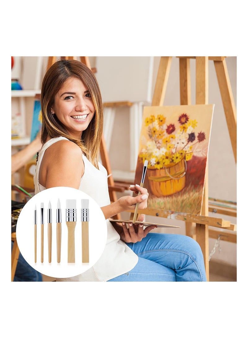 مجموعة فرش رسم خشبية متكونة من 6 قطع - فرش رسم فنان للزيت والألوان المائية والقماش والصخور ورسم الجسم والوجه - مجموعة فرش كاملة لمشاريع الإبداع - Image 4